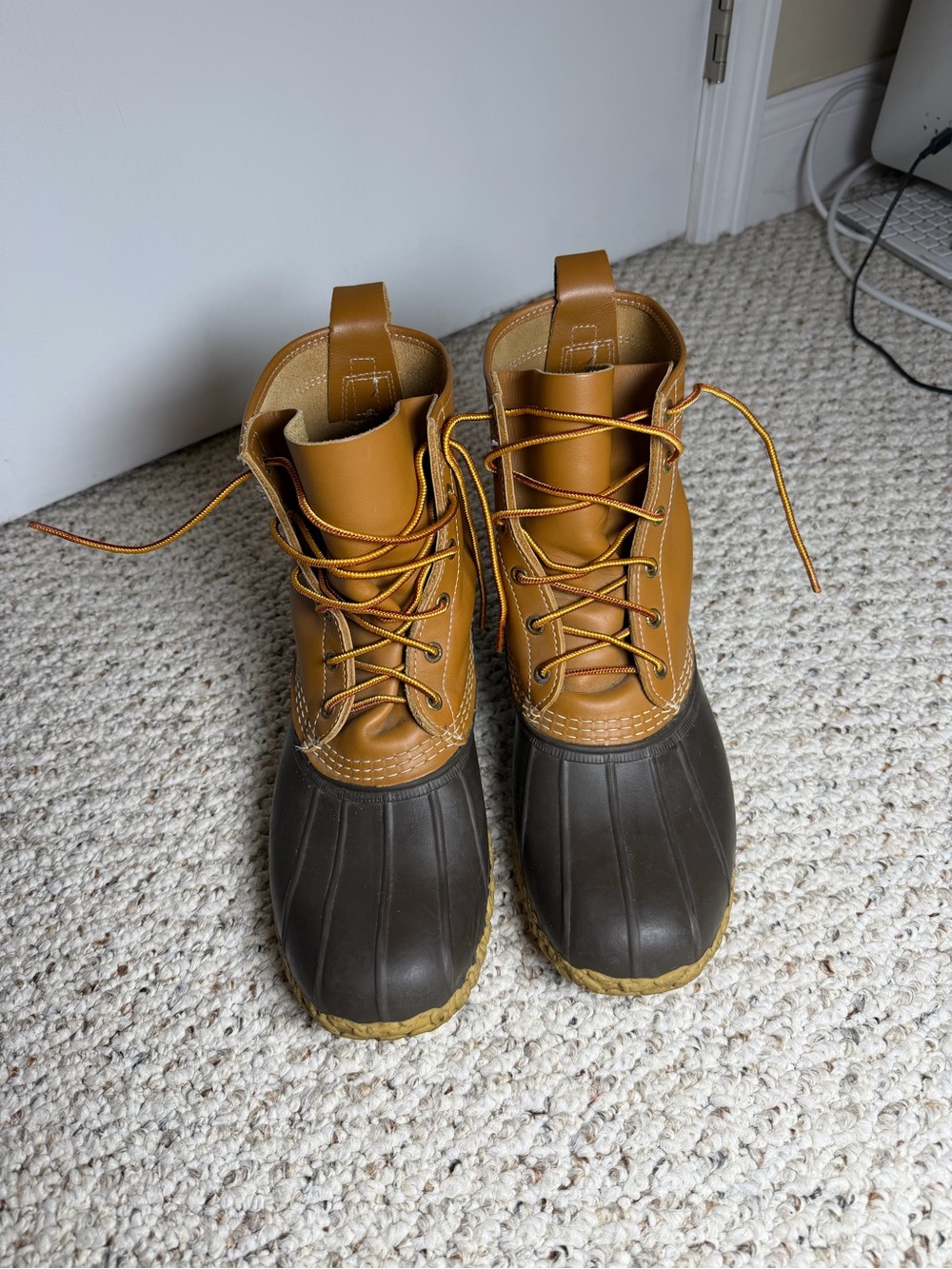 L.L. Bean Men's Two-Tone Duck Boots in Tan and Dark Brown